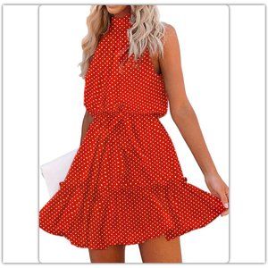 Red Halter Neck Polka Dot Summer Dress